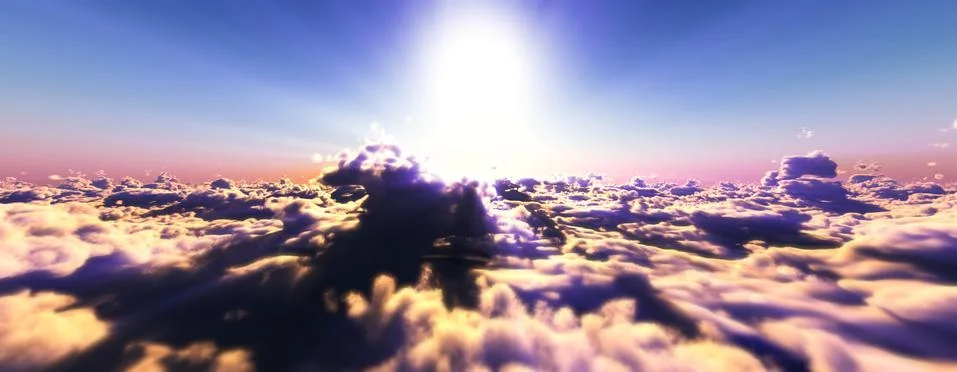 Above clouds fly sunset sun ray Stock Illustration