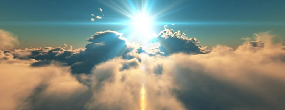Above clouds fly sunset sun ray Stock Illustration