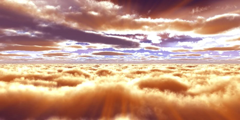 Above clouds fly sunset sun ray Illustrazione stock
