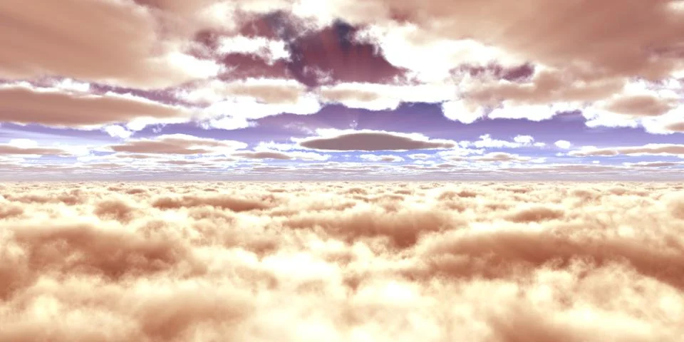 Above clouds fly sunset sun ray Stock Illustration