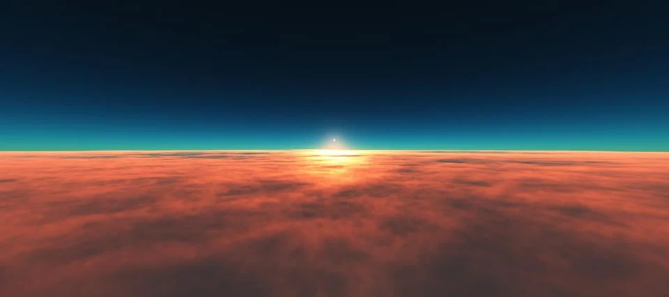 Above clouds fly sunset sun ray Stock Illustration