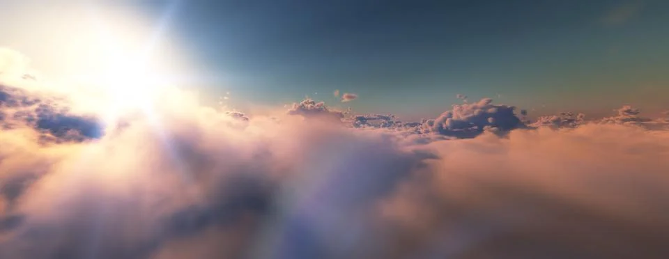 Above clouds fly sunset sun ray Stock Illustration