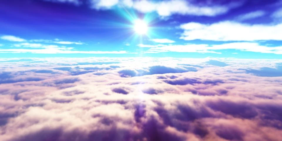 Above clouds fly sunset sun ray Stock Illustration