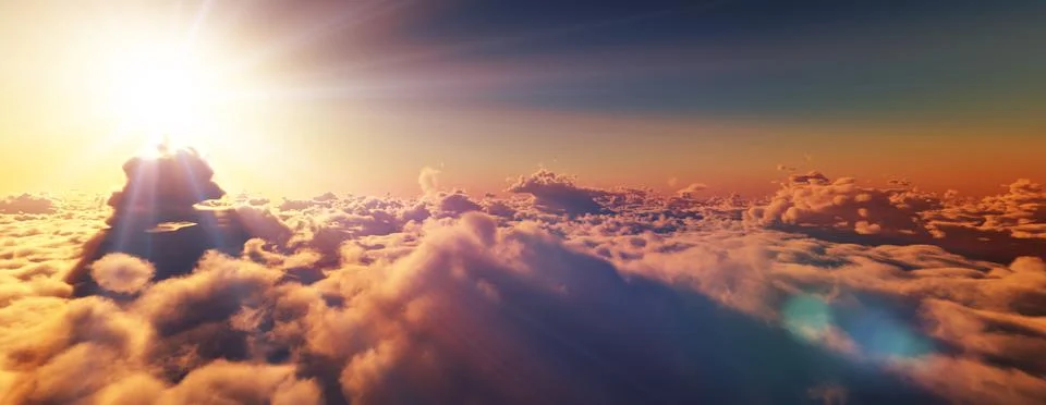 Above clouds fly sunset sun ray Illustrazione stock