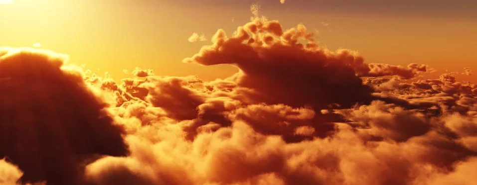 Above clouds fly sunset sun ray Stock Illustration