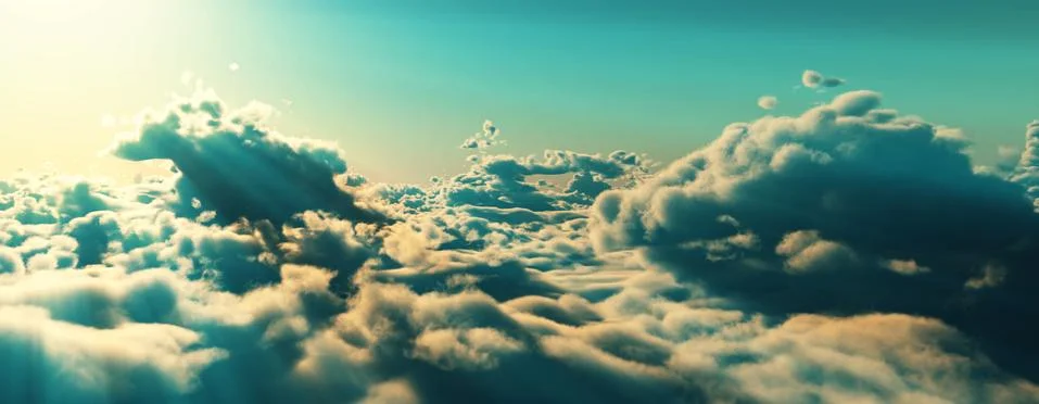 Above clouds fly sunset sun ray Illustrazione stock