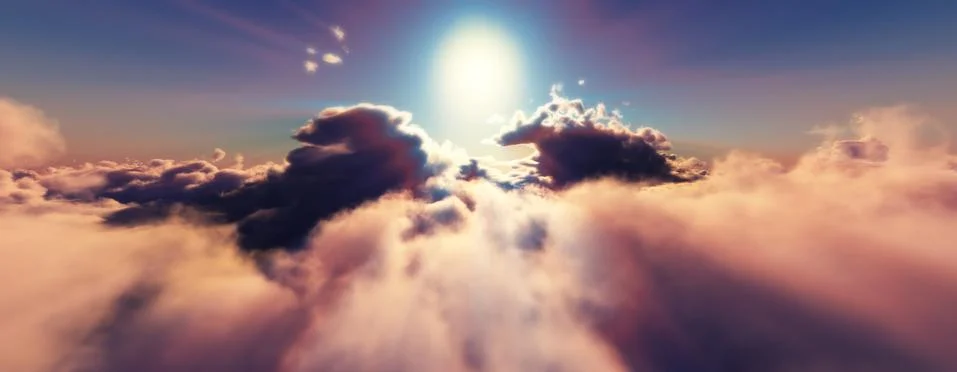 Above clouds fly sunset sun ray Stock Illustration