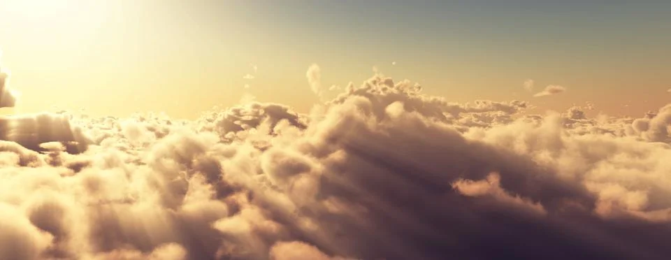 Above clouds fly sunset sun ray Stock Illustration