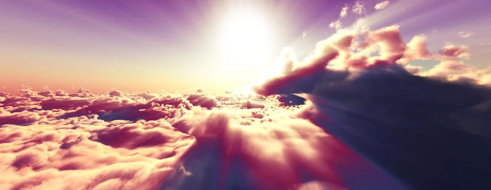 Above clouds fly sunset sun ray Stock Illustration