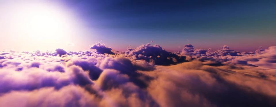 Above clouds fly sunset sun ray Stock Illustration