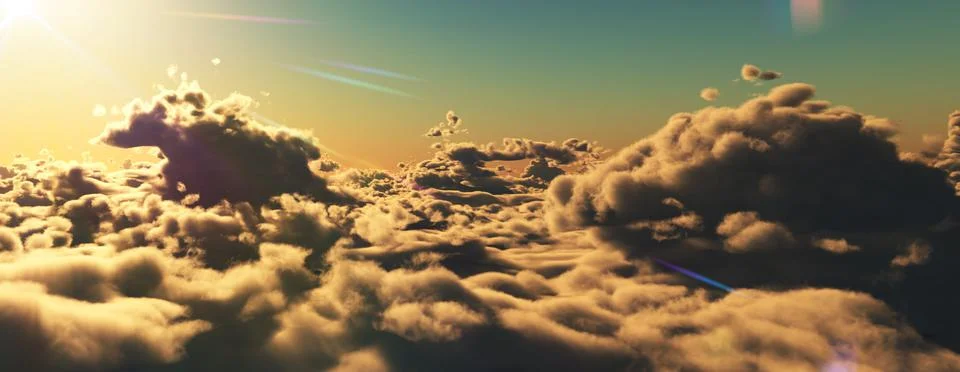 Above clouds fly sunset sun ray Stock Illustration