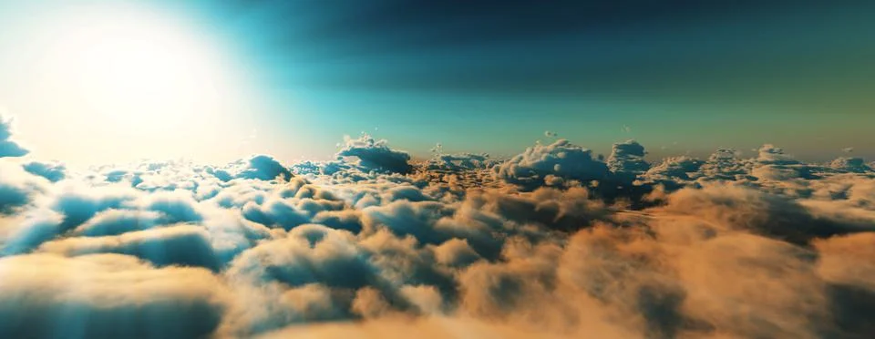 Above clouds fly sunset sun ray Stock Illustration