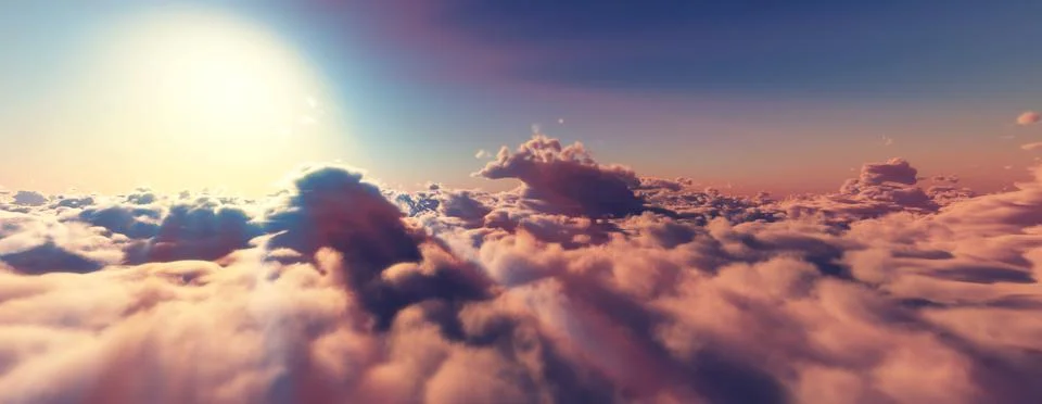 Above clouds fly sunset sun ray Stockillustratie