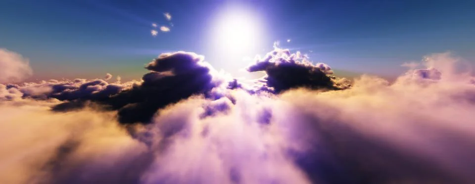 Above clouds fly sunset sun ray Stock Illustration