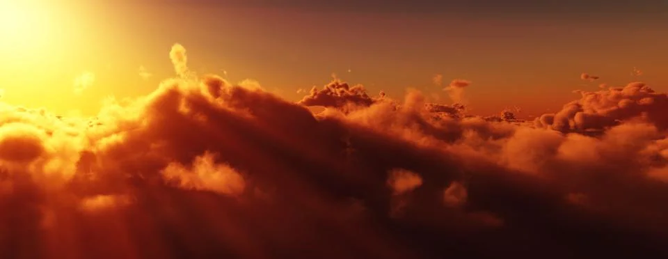 Above clouds fly sunset sun ray Stock Illustration