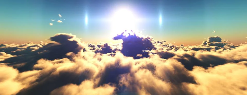 Above clouds fly sunset sun ray Illustrazione stock