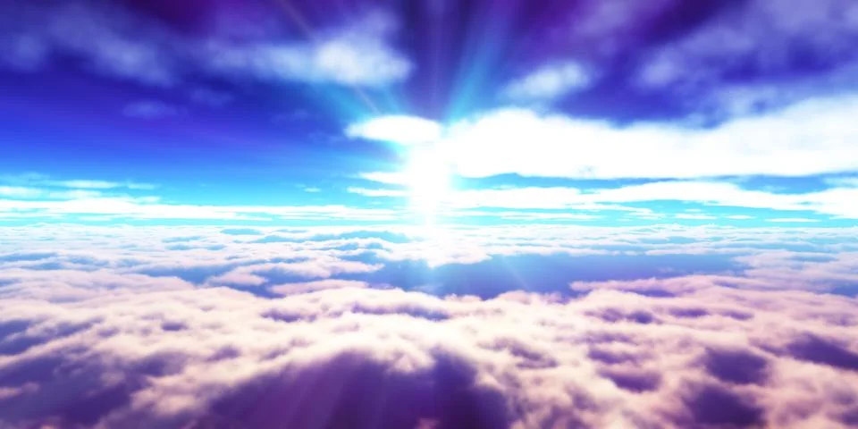 Above clouds fly sunset sun ray Stock Illustration