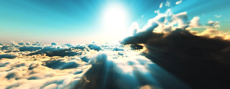 Above clouds fly sunset sun ray Stock Illustration