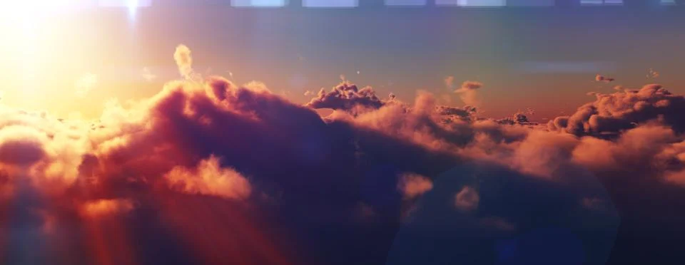 Above clouds fly sunset sun ray Stock Illustration