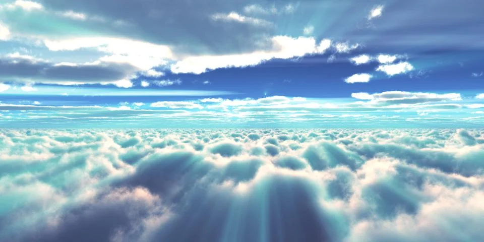 Above clouds fly sunset sun ray Stock Illustration