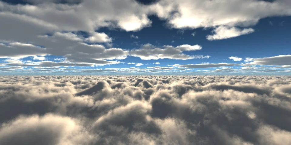 Above clouds fly sunset sun ray Stock Illustration