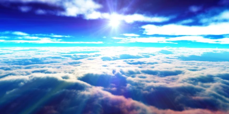 Above clouds fly sunset sun ray Illustrazione stock