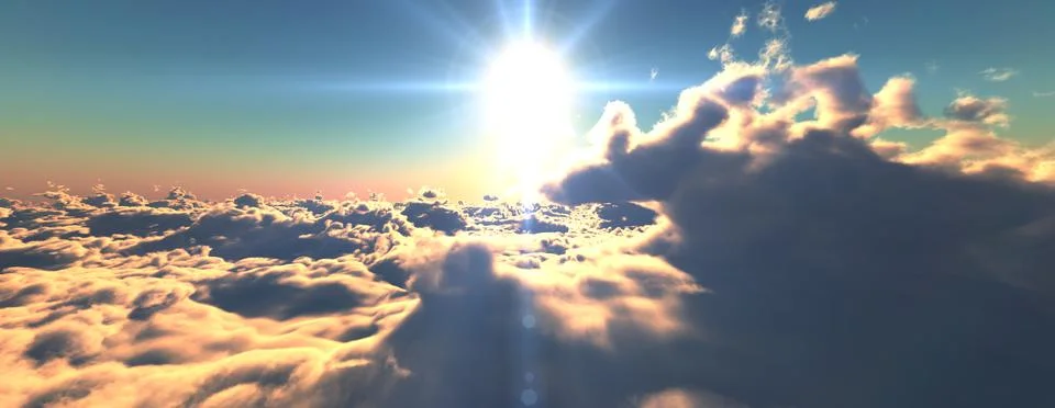Above clouds fly sunset sun ray Stock Illustration