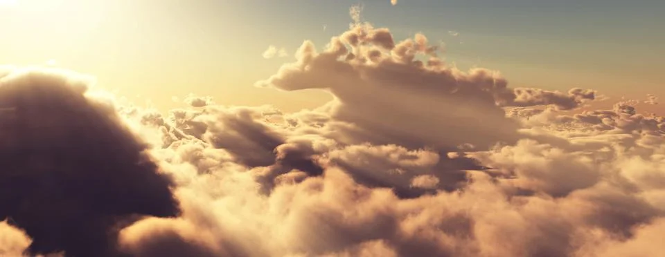 Above clouds fly sunset sun ray Stock Illustration