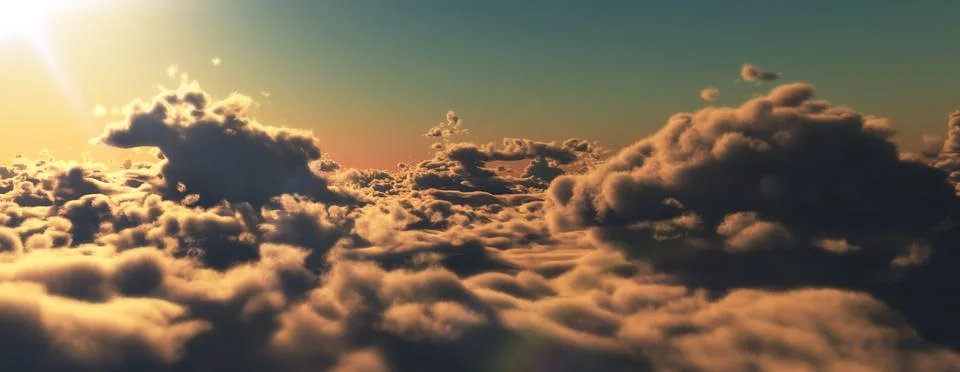 Above clouds fly sunset sun ray Stock Illustration