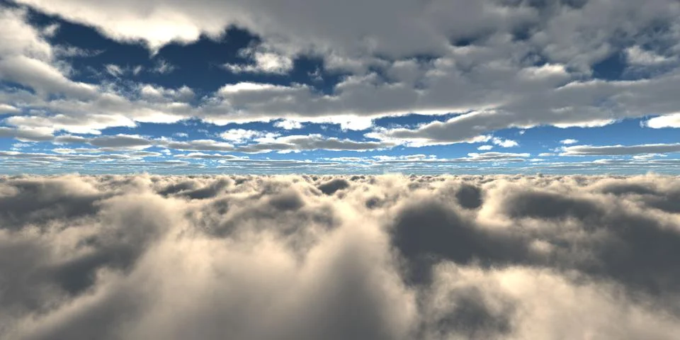 Above clouds fly sunset sun ray Stock Illustration