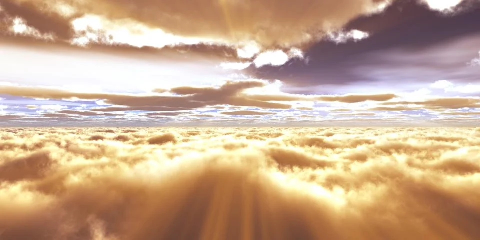 Above clouds fly sunset sun ray Stock Illustration