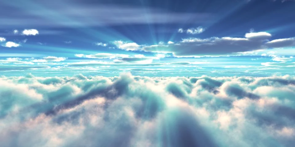Above clouds fly sunset sun ray Stock Illustration
