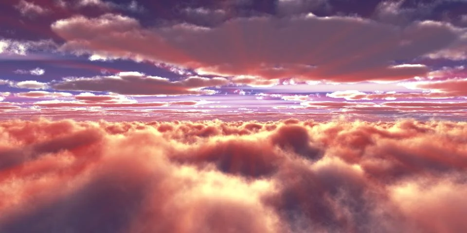 Above clouds fly sunset sun ray Illustrazione stock