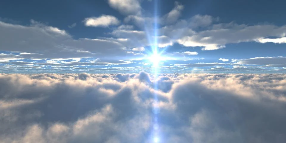 Above clouds fly sunset sun ray Stock Illustration