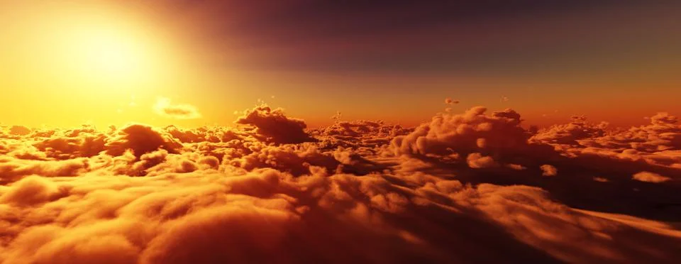 Above clouds fly sunset sun ray Illustrazione stock