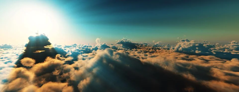 Above clouds fly sunset sun ray Stock Illustration