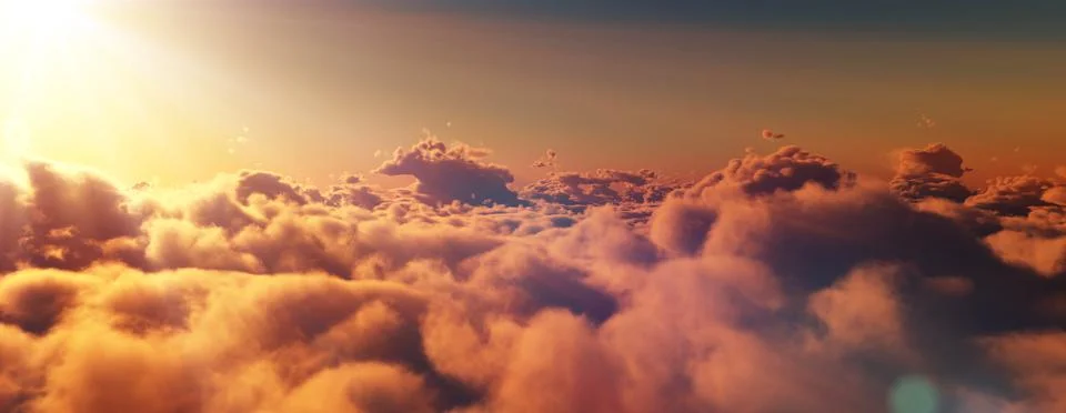 Above clouds fly sunset sun ray Stock Illustration