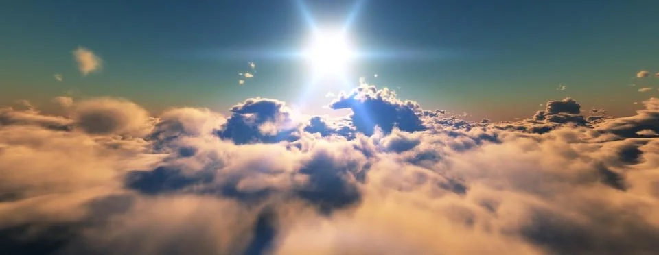 Above clouds fly sunset sun ray Stock Illustration
