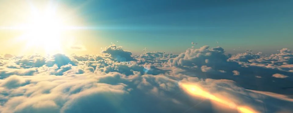Above clouds fly sunset sun ray Stock Illustration
