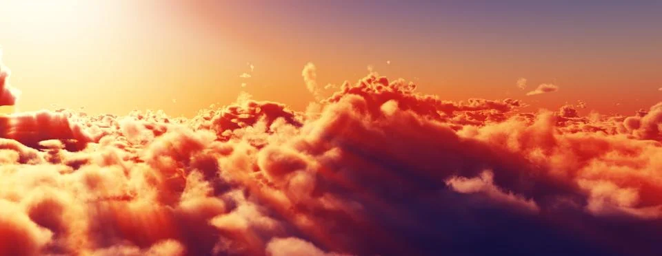 Above clouds fly sunset sun ray Stock Illustration