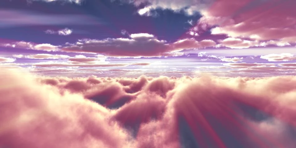 Above clouds fly sunset sun ray Stock Illustration