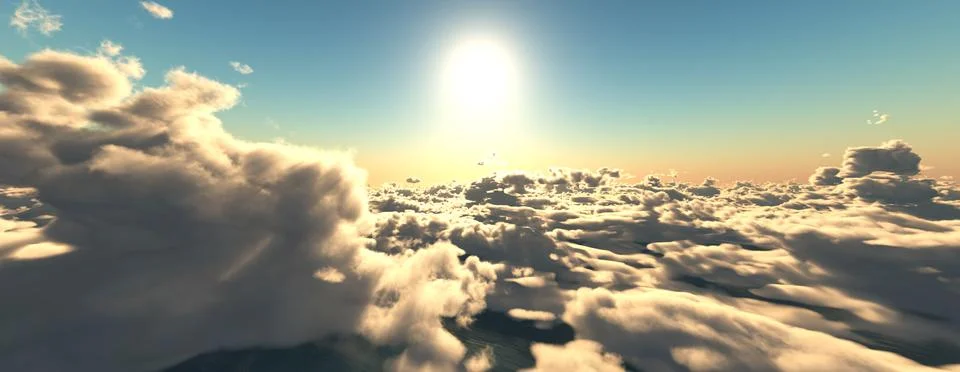 Above clouds fly sunset sun ray Stock Illustration