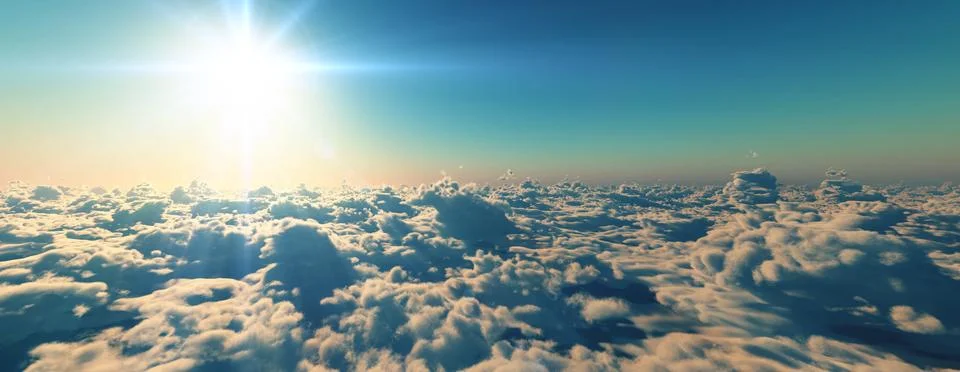 Above clouds fly sunset sun ray Stock Illustration
