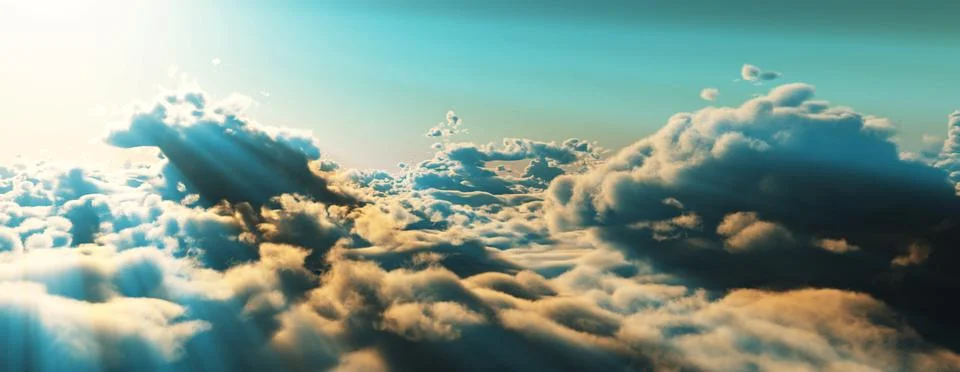 Above clouds fly sunset sun ray Stock Illustration