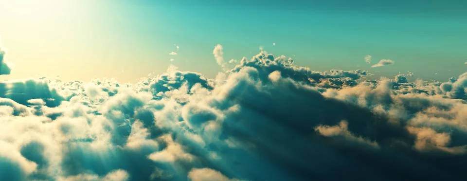 Above clouds fly sunset sun ray Stock Illustration
