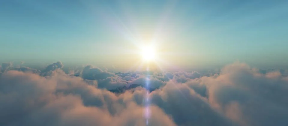Above clouds fly sunset sun ray Stock Illustration