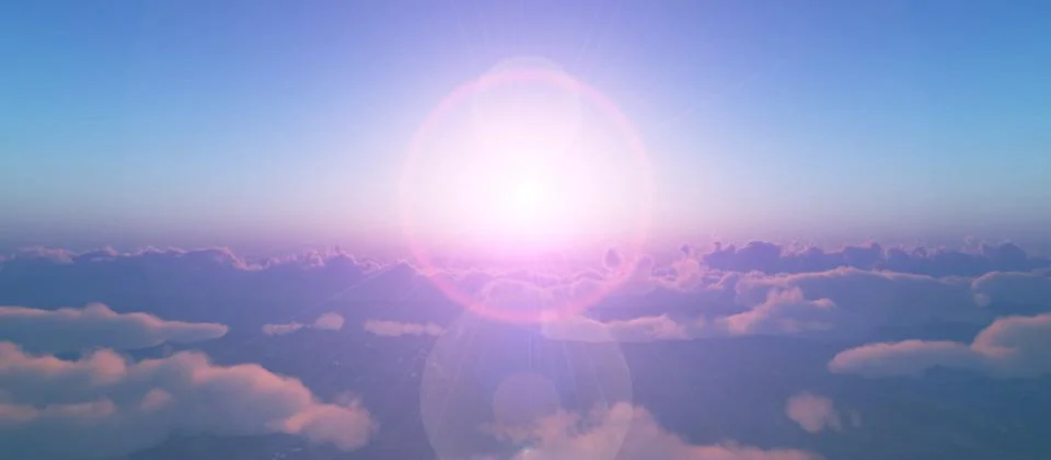 Above clouds fly sunset sun ray Stock Illustration