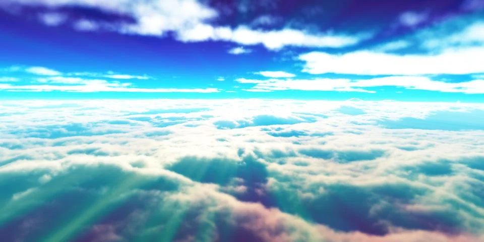 Above clouds fly sunset sun ray Stock Illustration