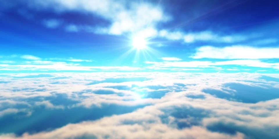 Above clouds fly sunset sun ray Stock Illustration