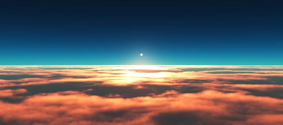 Above clouds fly sunset sun ray Stock Illustration